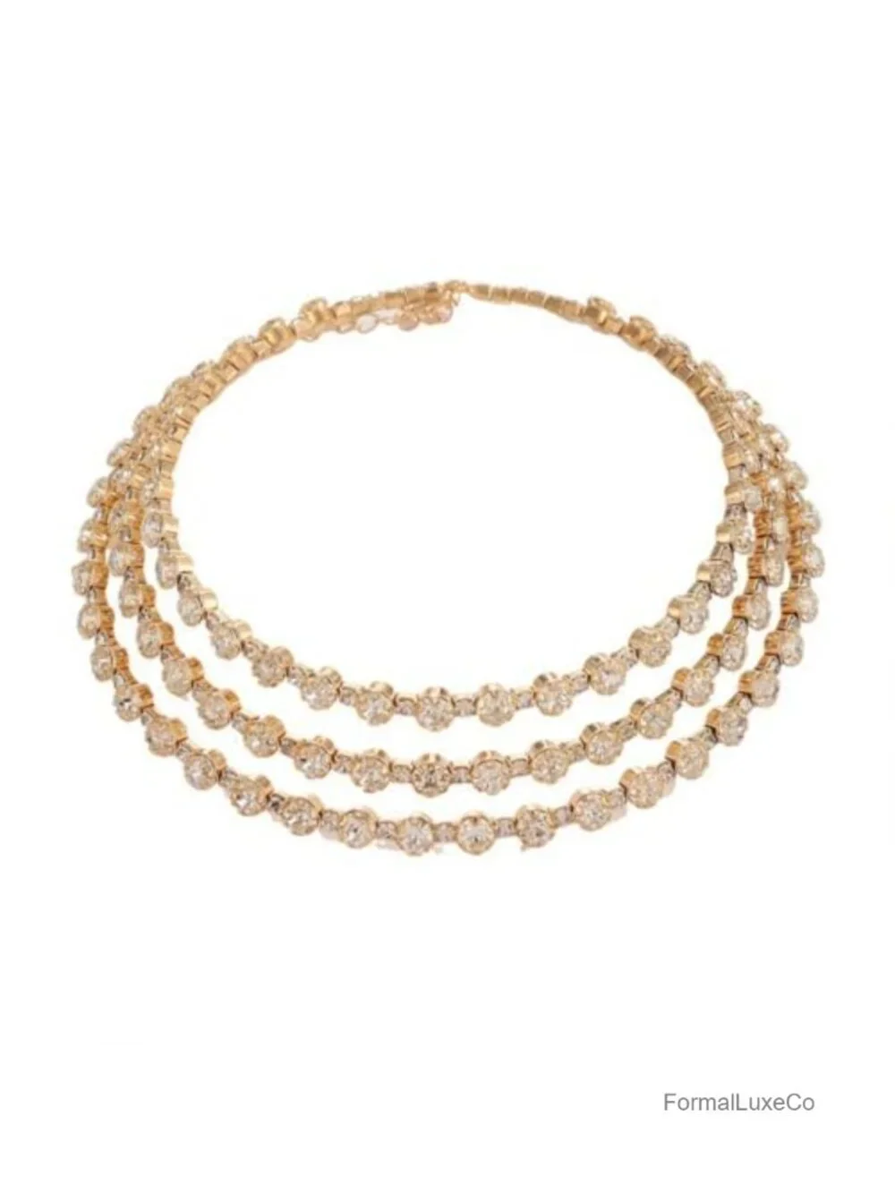 14K Gold Plated 3 Layer Rhinestone Choker Necklace for Women, Sparkly Crystal